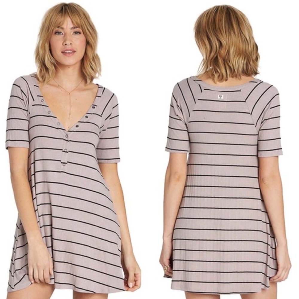 BILLABONG Hide Away Stone Gray Black Stripe Dress $49.95 EUC XS Style# JD01SBHI
